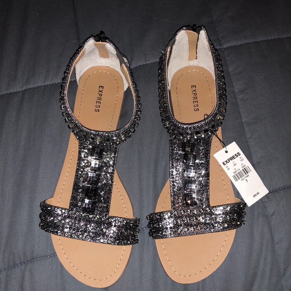 Express Rhinestone and Glitter Zipper Sandals